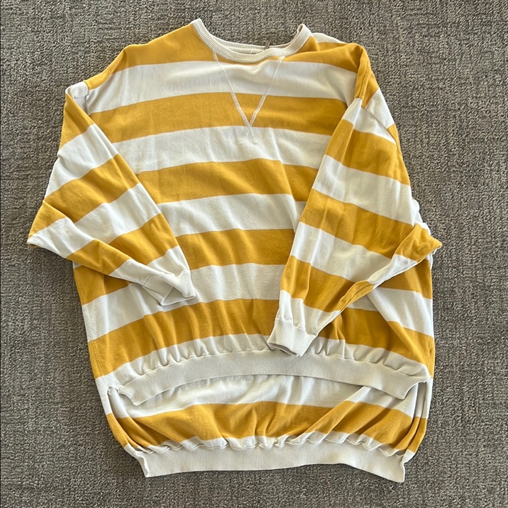 Free People Yellow and White Striped Sweatshirt